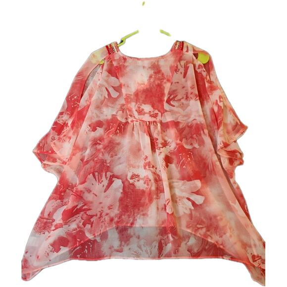 Blue Velvet Pink Floral Sheer Kimono Shawl Poncho Sz M Beaded Sheer topper NWT - Picture 2 of 9